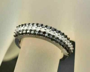 2 Ct Round Cut Lab Created Black Diamond Wedding Band Ring 14K White Gold Plated - Picture 1 of 5