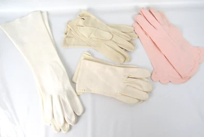 LOT 4 Vtg 1950s Ivory, Pink,  Dress Gloves, Fownes Doette, Shalimar, Kerrybrooke - Image 1 of 4