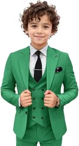 Boys Formal Suit Set 3 Piece Peak Lapel Ring Bearer Suit Slim Fit Kids Tuxedo - Picture 1 of 41
