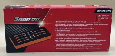 SNAP ON SGDEH70ESDF O 7PC ELECTRONIC MINIATURE HEX SCREWDRIVER ORANGE FOAM SET - Image 1 of 3