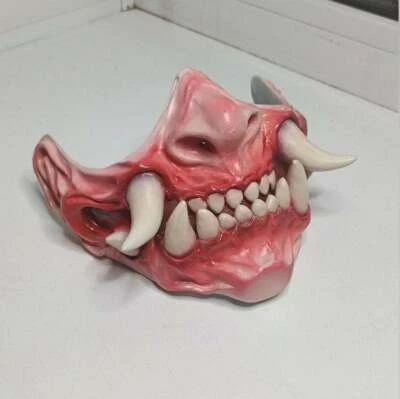 2021 Scary Zombie Half Face Fangs Mask Demon Knight Kabuki Oni Ninja Mask Props - Image 1 of 4