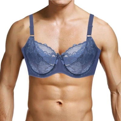 Plus Size for Men Bra Full Cup Bras Sexy Lingerie Lace Sheer Brassiere Bralette - Image 1 of 4