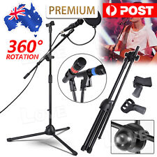 Foldable Microphone Stand Adjustable Mic Holder Tripod Two Clip Boom Fast Post