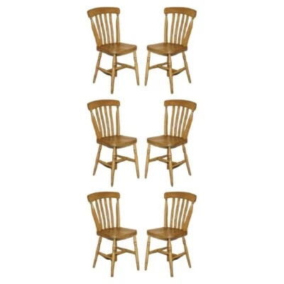SUITE OF SIX HAND CARVED ENGLISH OAK WINSOR STYLE COUNTRY HOUSE DINING CHAIRS 6 - Image 1 of 4