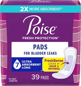Poise Inkontinenzeinlagen für Frauen, 7 Tropfen Ultra Saugfähigkeit, lange Länge, 39 Ct - Bild 1 von 11