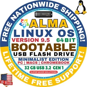 AlmaLinux 9.5 USB Flash Drive | MINIMAL EDITION | AMD64 for MAC, PC Alma Linux - Picture 1 of 3