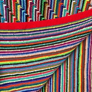 Hand Crochet Farmhouse Afghan Lap Blanket Throw Geometric Retro Stripe Fringed - Picture 1 of 5