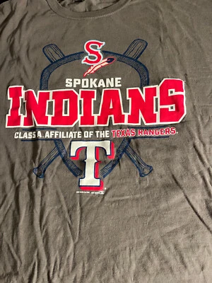Spokane Indians T 恤 A 级德州游骑兵 T 恤 2XL 灰色 MILB 未成年人 WA — 第 1/2 张图片