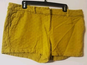 Ann Taylor Loft Outlet Short Sz 14 Mustard Yellow Textured Tab Button Flat Front - Picture 1 of 5