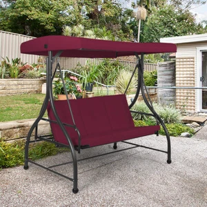 2 in 1 Canopy Patio Swing Chair Converting Swing Bench Hammock 3-Seat Deck Black - Picture 1 of 5