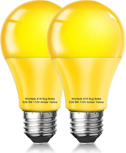 LED Bug Light Bulbs Outdoor 2 Pack, 9W Amber Yellow Light Bulbs Replace up to 10 - Picture 1 of 12