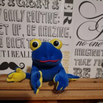 Vintage Newitts Bean Bag Frog Plush Toy Blue & Yellow Stuffed Animal - Image 1 of 4