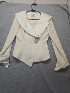 Julie & Leonard Blazer Jacket Women's Size 8 Cream Lapel Designer Rhinestone VTG - Picture 1 of 24