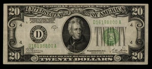 FR 2052-D dgs $20 1928 B Federal Reserve Note US New High Transitional - CA1491 - Picture 1 of 2
