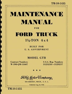TM10-1435 ~ 1.5 Ton Ford ~ GTB "Burma Jeep " ~ Maint Manual ~ 1942 ~ Reprnt - Picture 1 of 7