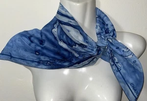 Vintage Chanel Watercolor Design CC Logo Scarf Blue 100% Cotton Made in Italy - Picture 1 of 10