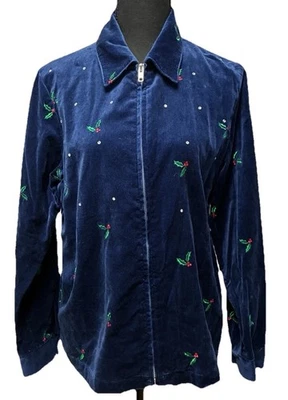 Vintage Quaker Factory Rhinestone Embroidered Velour Holiday Zipper Jacket Small - Image 1 of 4