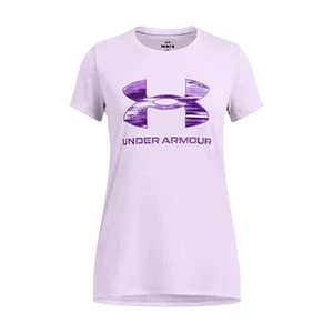 Under Armour Girls UA Tech Print Fill Big Logo Short Sleeve,Purple, Youth XL - Picture 1 of 6
