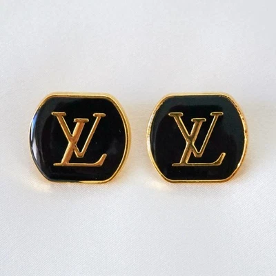 Set of 2 Louis Vuitton Buttons, Square, Black, Gold, 18mm - Image 1 of 4