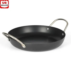 Padella antiaderente per paella acciaio al carbonio 11 pollici base piatta larga anche cottura nuova - Foto 1 di 10