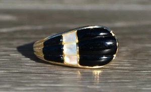 Ladies Kabana Signed 14K Gold Cocktail Ring with Onyx and Mother of Pearl - Picture 1 of 9