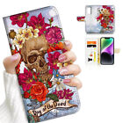 ( For Samsung A13 ) Wallet Flip Case Cover AJ26030 Flower Sugar Skull