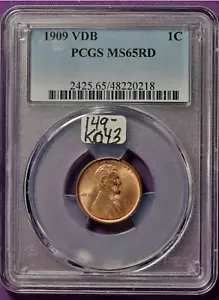 :1909-P VDB 1C LINCOLN CENT PCGS MS65RD SHINING RED LOWER POP HIGHEST GRADES - Picture 1 of 2
