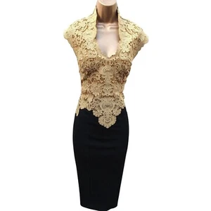 Karen Millen dunkelgelb Spitze Jersey Cocktail Hochzeit Wackel Bleistiftkleid 12 UK - Bild 1 von 7