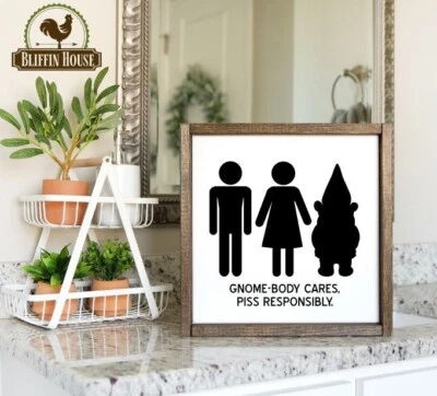 Знак Gnome-Body Cares, Piss Responsibly Bathroom, смешная ванная комната, ванная комната Gnome - Изображение 1 из 4