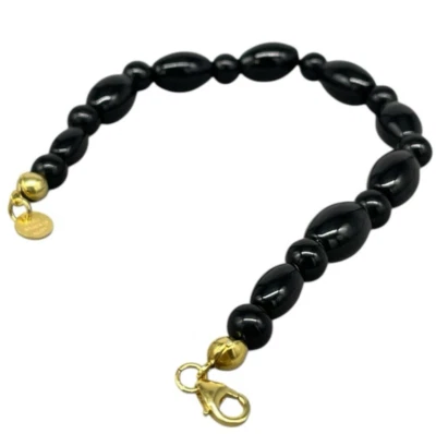 BRACCIALE DONNA MADE IN ITALY PIETRE DI ONICE NERO LISCIO MULTIFORME ARGENTO 925 - Immagine 1 di 4