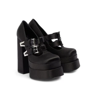 VERSACE Aevitas Black Satin Buckle Platform Heels Lolita Maryjane Goth 39 US 9 - Picture 1 of 12