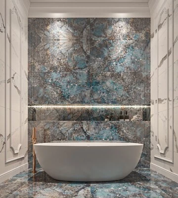 Blue Marble High Gloss Porcelain Tiles 120x60, 9mm Wall-Floor, Bathroom-Kitchen - Image 1 of 4