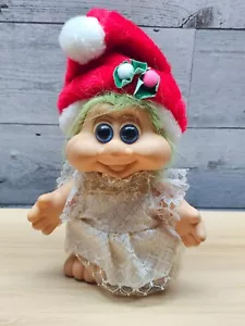 VINTAGE 1991 I.T.B. BAMBOLA TROLL DI NATALE - CAPELLI VERDI - Foto 1 di 5