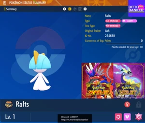 Pokemon Scarlet/Violet ✨SHINY RALTS FEMALE Lv.1 6IV Modest w/Masterball Tradę - Picture 1 of 3