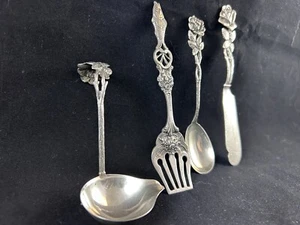 4 x 800er / 835er Silber Hildesheimer Rose Teile Löffel, Messer, Schaufel, Sauce - Bild 1 von 6