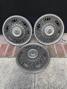 Vintage Set Of 3 Chevy Spoke Hub Cap Crossed Flags Chrome With Center Caps - Picture 1 of 4