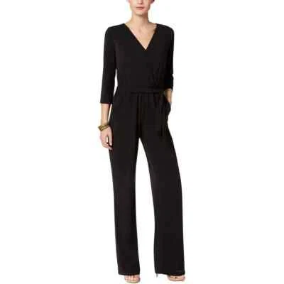 NY Collection Women's Petites V-Neck Belted Jumpsuit in Black Size PXS - Image 1 of 3
