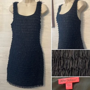 Betsey Johnson Evening Cocktail Flapper Dress Black Silver Eyelash Fringe SZ 8 - Picture 1 of 9