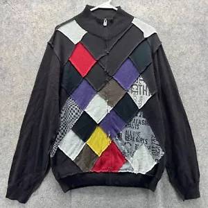 Desigual Sweater Womens XL Black Patchwork Mock Wool Vintage Knitted Black RARE - Picture 1 of 10