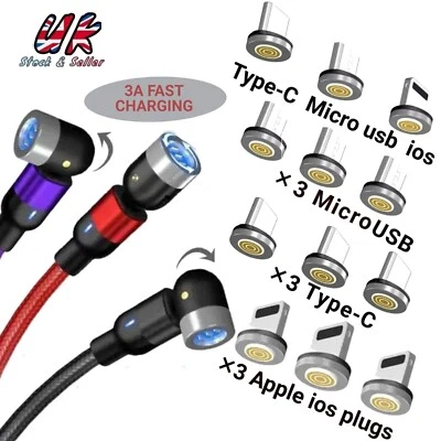 E-WINDS 3 In 1 Magnetic 3A Fast Charging USB Cable Phone Charger IOS Micro USB Type-C