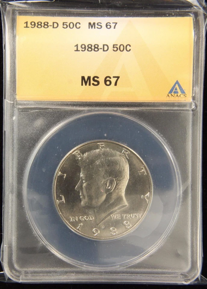 1988-D KENNEDY HALF DOLLAR SUPERB GEM UNC ANACS MS67 US COIN (262) - Image 1 of 1