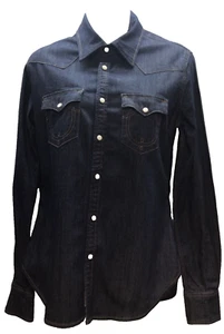 Women's Small True Religion Pearl Snap Western Shirt Blue Jean Denim - Picture 1 of 13