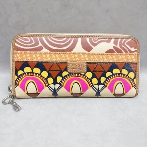 Fossil Key-Per Clutch Geldbörse mehrfarbig beschichtetes Canvas 7,5”x3,5”x1” Boho Hippie - Bild 1 von 7
