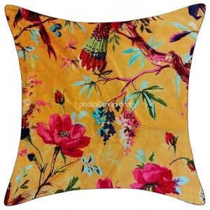 Indian Vintage Pillow Case Bird Of Paradise Velvet Cushion Cover Throw 4 pcs set - Picture 1 of 2