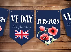 VE Day 80Th Anniversary Bunting, War Garland, Celebration Banner, union jack - Picture 1 of 1
