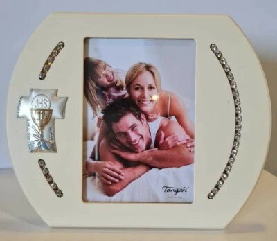 Cornice portafoto strass per foto 9x13 Comunione placca argento  - Immagine 1 di 4