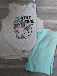 NWT Justice Girls Outfit Stay Cool Knotted Tank Cat/Bermuda Shorts Size 10 (7) - Picture 1 of 2