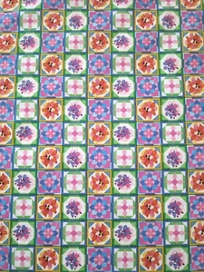 Floral Tiles Cotton Quilt Fabric~David Textiles~3.5 Yards~Blue Pink Green Yellow - Picture 1 of 3