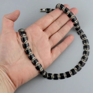 Vintage Taxco Onyx Necklace Modernist 950 Sterling Silver Mexico Elegant - Picture 1 of 7