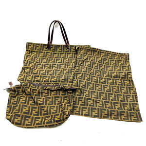 Fendi Cosmetic Pouch Bag 3 pieces set Hand Bag  Canvas Browns Canvas 1013390